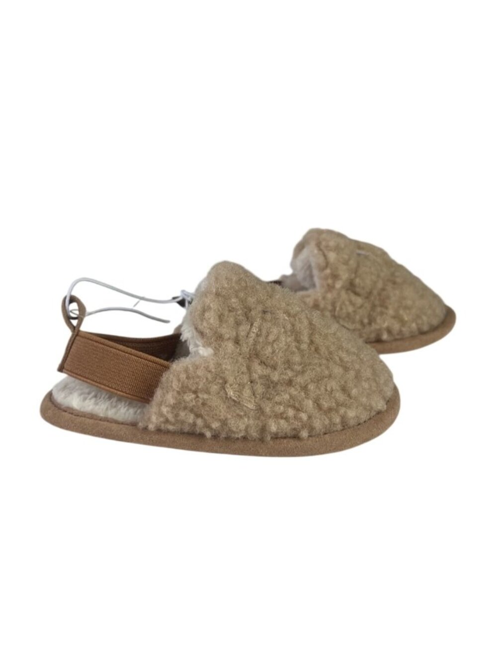 Cat & Jack Sherpa Style Fleece Lined Slippers Elastic Strap Baby 9-12M Brown Ne
